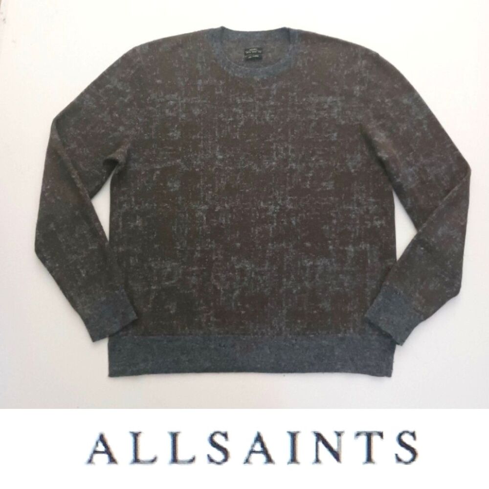 All Saints Carrack Pullover Crewneck Sweater Gray Cotton Wool Alpaca XL